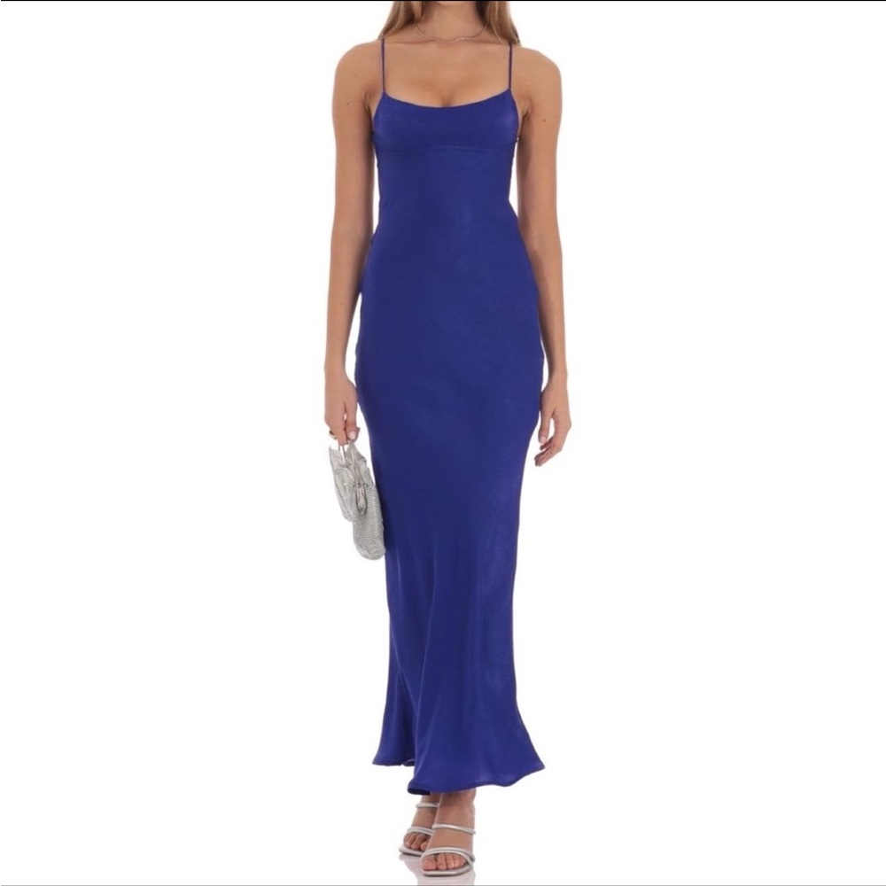 Satin Open Back Maxi Dress in Indigo